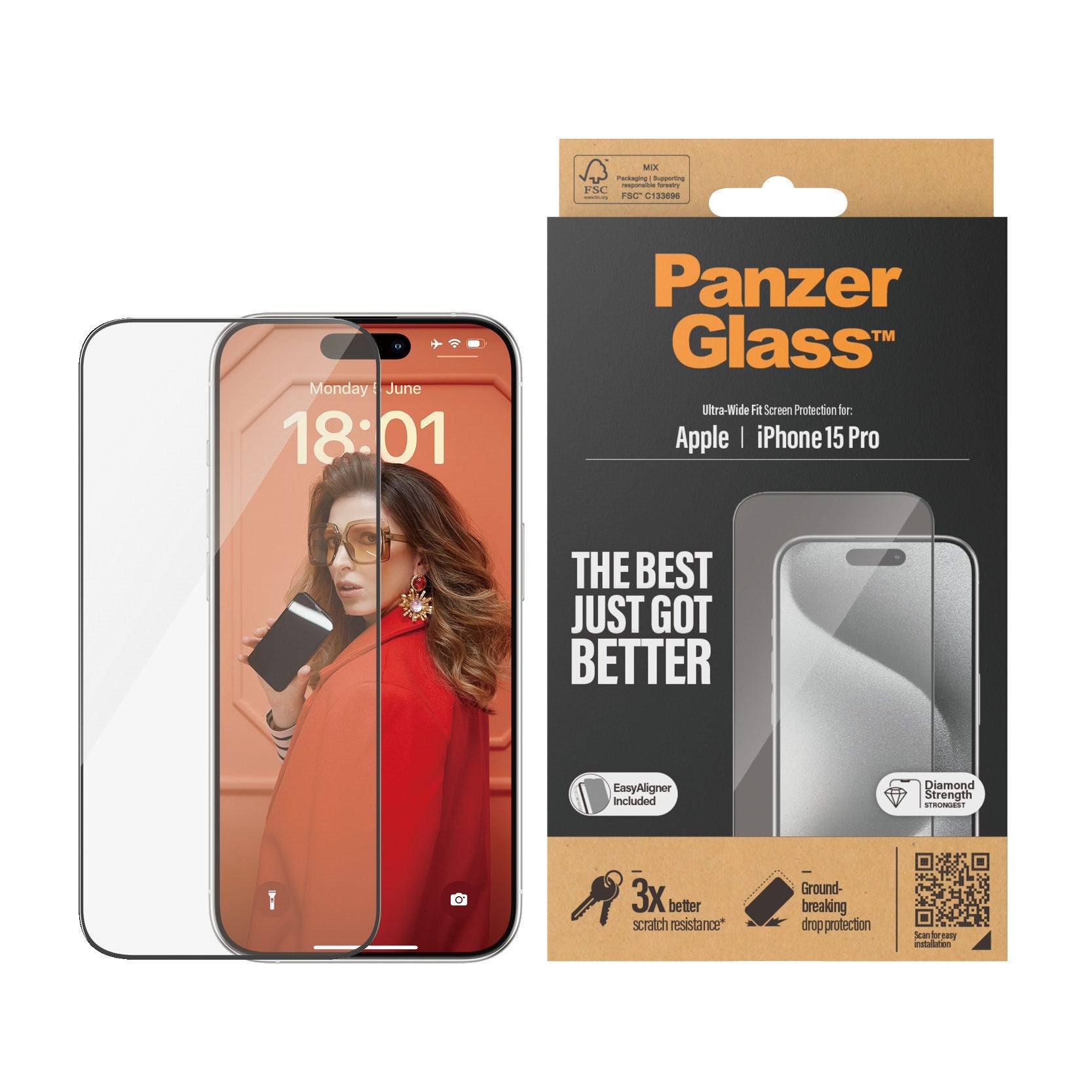 PanzerGlass® Screen Protector iPhone 15 Pro | Ultra-Wide Fit w. EasyAligner